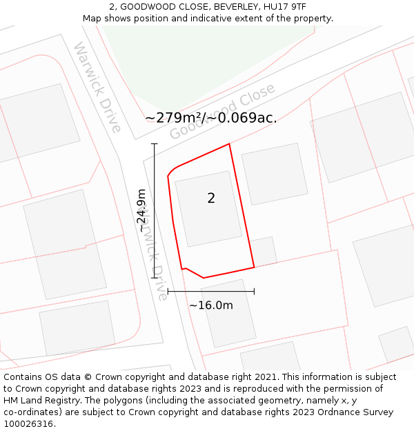 2, GOODWOOD CLOSE, BEVERLEY, HU17 9TF: Plot and title map