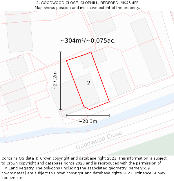 2, GOODWOOD CLOSE, CLOPHILL, BEDFORD, MK45 4FE: Plot and title map