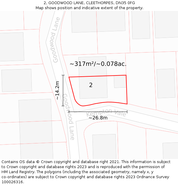 2, GOODWOOD LANE, CLEETHORPES, DN35 0FG: Plot and title map