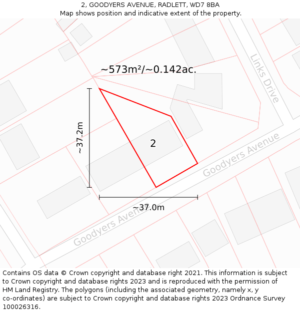 2, GOODYERS AVENUE, RADLETT, WD7 8BA: Plot and title map