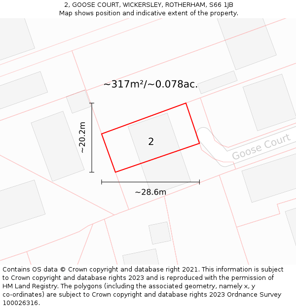 2, GOOSE COURT, WICKERSLEY, ROTHERHAM, S66 1JB: Plot and title map