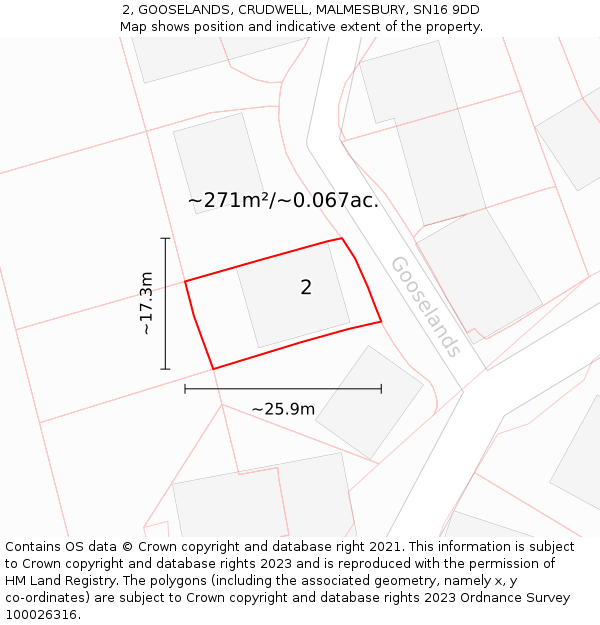 2, GOOSELANDS, CRUDWELL, MALMESBURY, SN16 9DD: Plot and title map