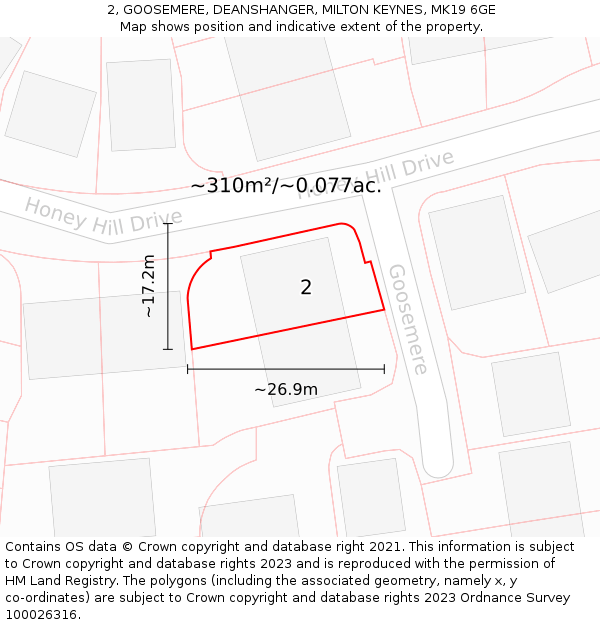 2, GOOSEMERE, DEANSHANGER, MILTON KEYNES, MK19 6GE: Plot and title map