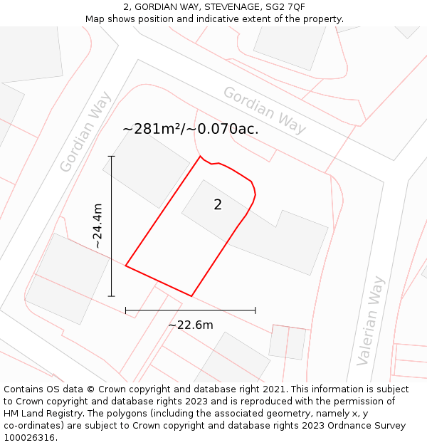 2, GORDIAN WAY, STEVENAGE, SG2 7QF: Plot and title map