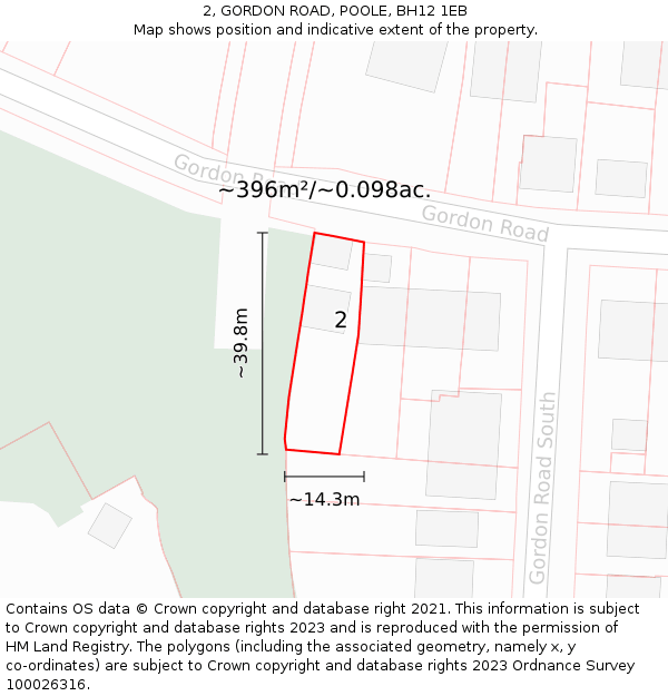 2, GORDON ROAD, POOLE, BH12 1EB: Plot and title map