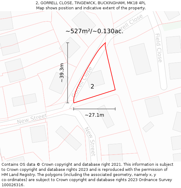 2, GORRELL CLOSE, TINGEWICK, BUCKINGHAM, MK18 4PL: Plot and title map