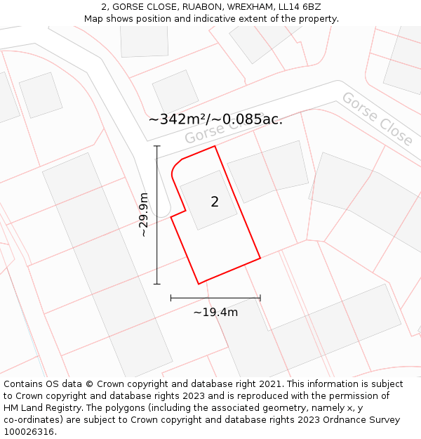 2, GORSE CLOSE, RUABON, WREXHAM, LL14 6BZ: Plot and title map