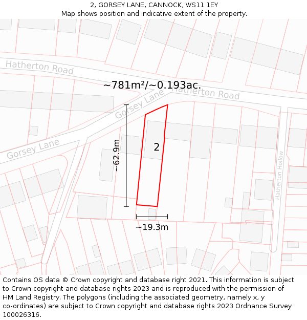 2, GORSEY LANE, CANNOCK, WS11 1EY: Plot and title map