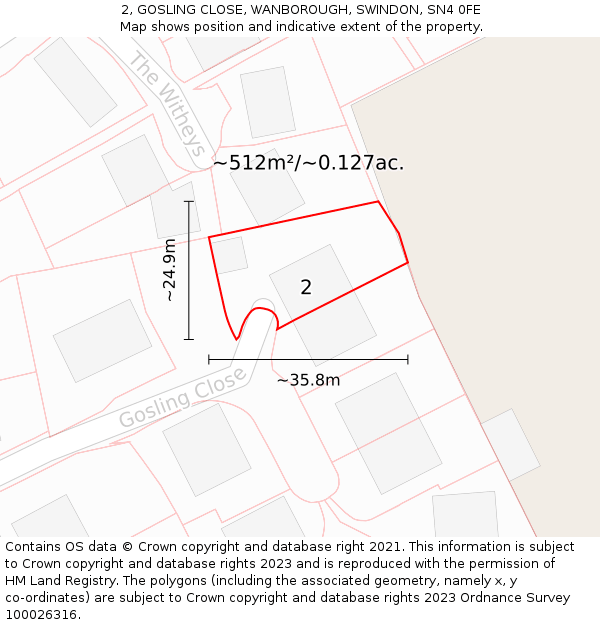 2, GOSLING CLOSE, WANBOROUGH, SWINDON, SN4 0FE: Plot and title map