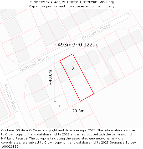 2, GOSTWICK PLACE, WILLINGTON, BEDFORD, MK44 3QJ: Plot and title map