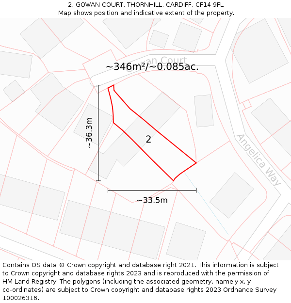 2, GOWAN COURT, THORNHILL, CARDIFF, CF14 9FL: Plot and title map