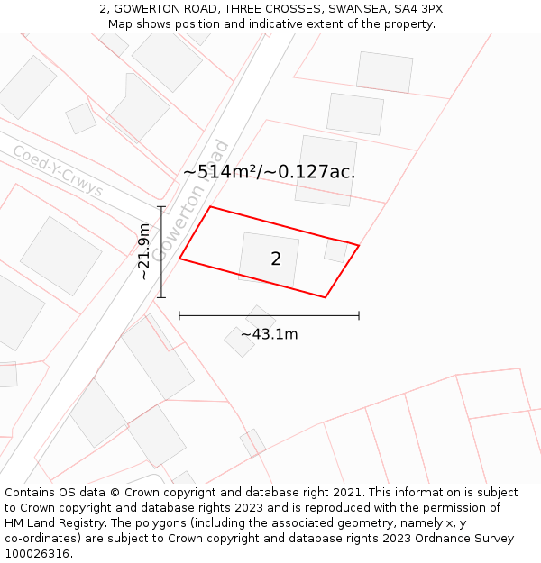 2, GOWERTON ROAD, THREE CROSSES, SWANSEA, SA4 3PX: Plot and title map