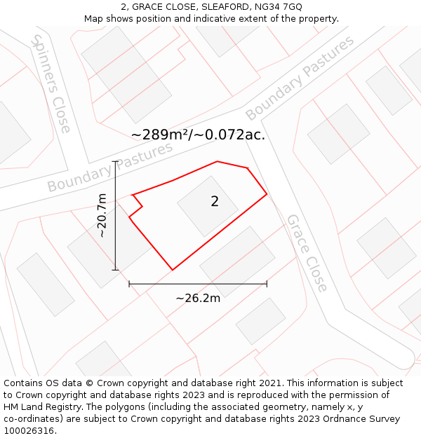 2, GRACE CLOSE, SLEAFORD, NG34 7GQ: Plot and title map