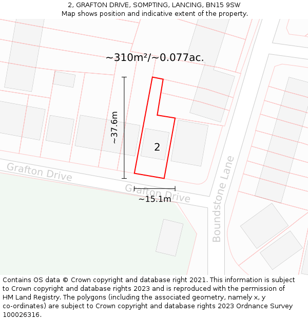 2, GRAFTON DRIVE, SOMPTING, LANCING, BN15 9SW: Plot and title map