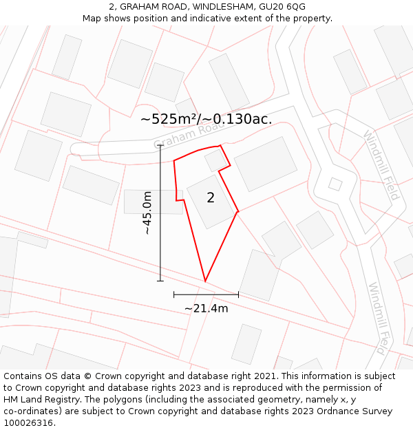 2, GRAHAM ROAD, WINDLESHAM, GU20 6QG: Plot and title map