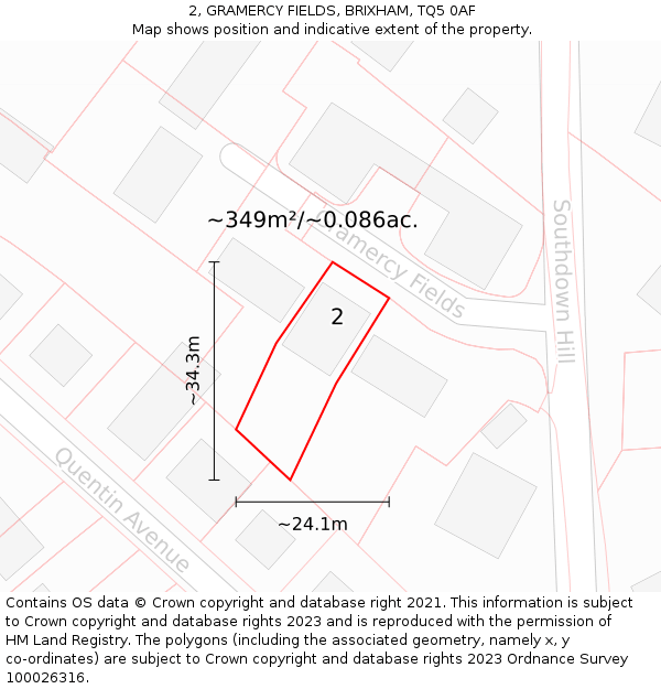 2, GRAMERCY FIELDS, BRIXHAM, TQ5 0AF: Plot and title map