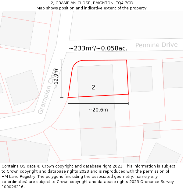 2, GRAMPIAN CLOSE, PAIGNTON, TQ4 7GD: Plot and title map