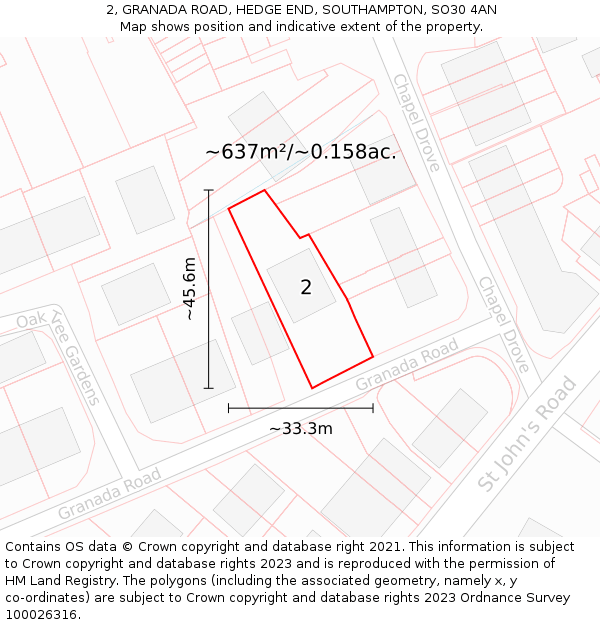 2, GRANADA ROAD, HEDGE END, SOUTHAMPTON, SO30 4AN: Plot and title map