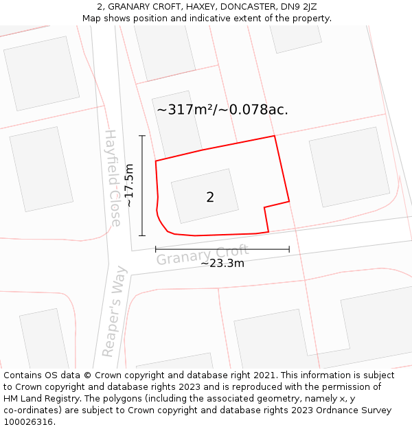 2, GRANARY CROFT, HAXEY, DONCASTER, DN9 2JZ: Plot and title map