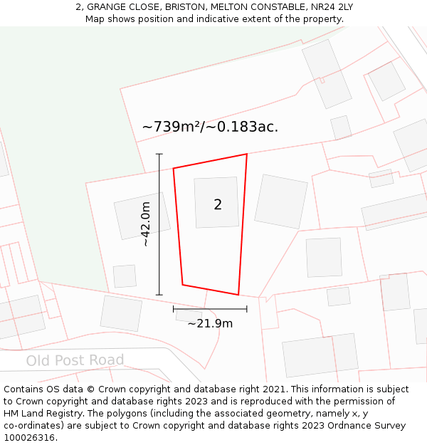 2, GRANGE CLOSE, BRISTON, MELTON CONSTABLE, NR24 2LY: Plot and title map