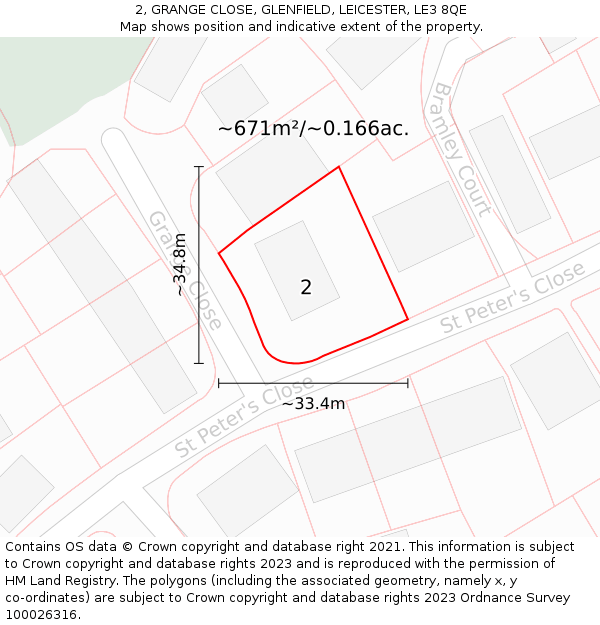 2, GRANGE CLOSE, GLENFIELD, LEICESTER, LE3 8QE: Plot and title map