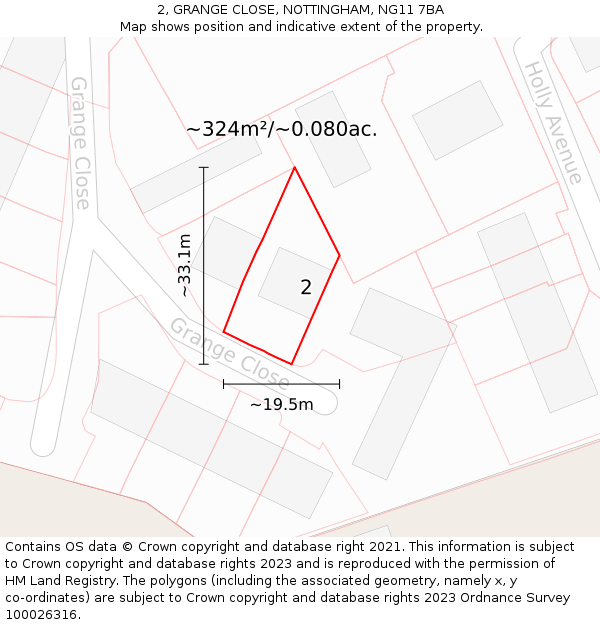 2, GRANGE CLOSE, NOTTINGHAM, NG11 7BA: Plot and title map