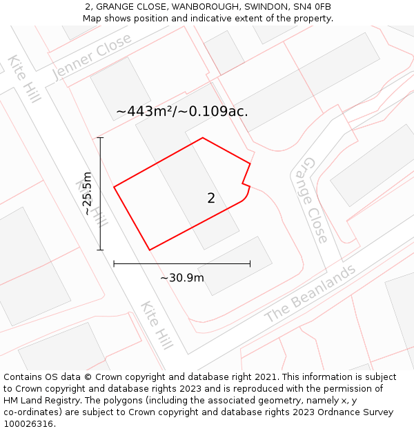 2, GRANGE CLOSE, WANBOROUGH, SWINDON, SN4 0FB: Plot and title map