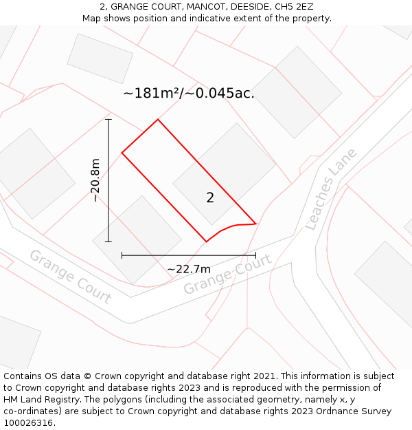 2, GRANGE COURT, MANCOT, DEESIDE, CH5 2EZ: Plot and title map