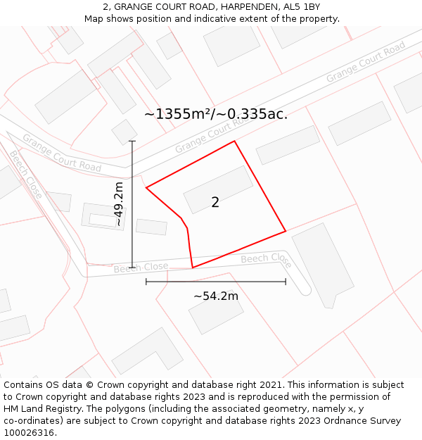 2, GRANGE COURT ROAD, HARPENDEN, AL5 1BY: Plot and title map