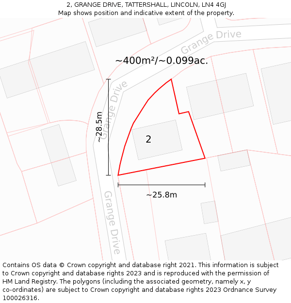 2, GRANGE DRIVE, TATTERSHALL, LINCOLN, LN4 4GJ: Plot and title map