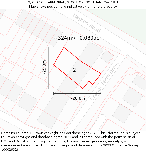 2, GRANGE FARM DRIVE, STOCKTON, SOUTHAM, CV47 8FT: Plot and title map