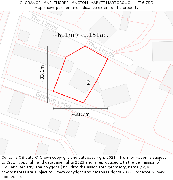 2, GRANGE LANE, THORPE LANGTON, MARKET HARBOROUGH, LE16 7SD: Plot and title map