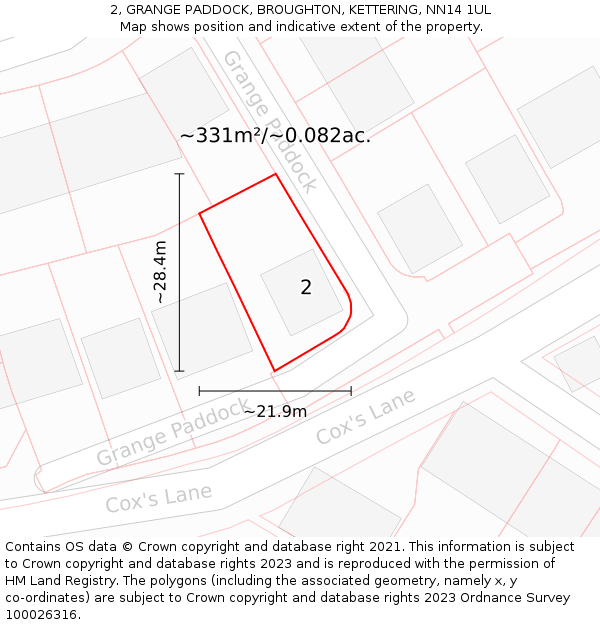 2, GRANGE PADDOCK, BROUGHTON, KETTERING, NN14 1UL: Plot and title map