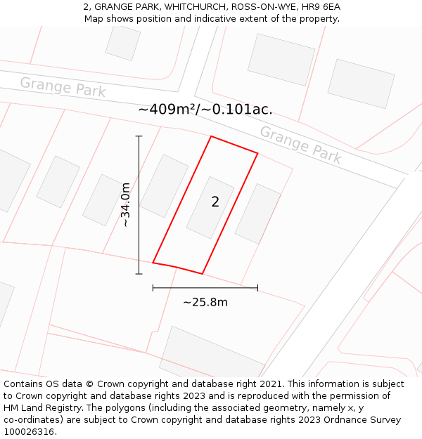 2, GRANGE PARK, WHITCHURCH, ROSS-ON-WYE, HR9 6EA: Plot and title map