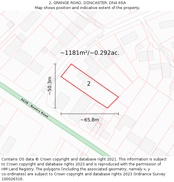 2, GRANGE ROAD, DONCASTER, DN4 6SA: Plot and title map