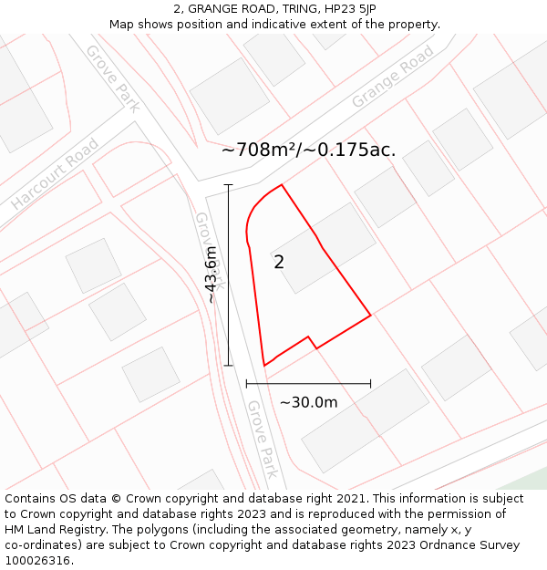 2, GRANGE ROAD, TRING, HP23 5JP: Plot and title map