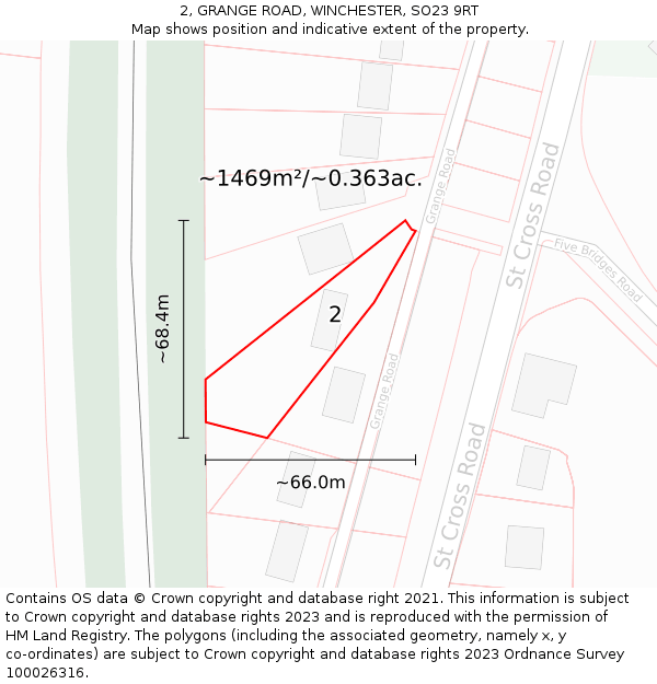 2, GRANGE ROAD, WINCHESTER, SO23 9RT: Plot and title map