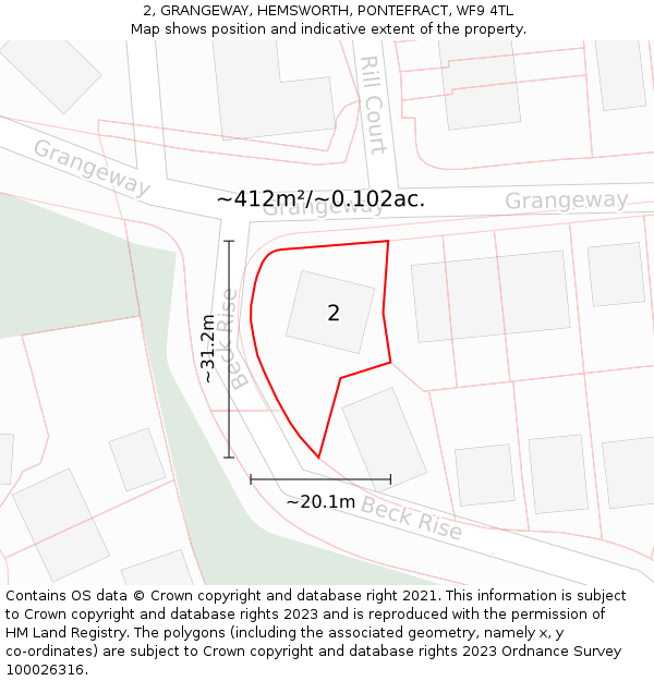 2, GRANGEWAY, HEMSWORTH, PONTEFRACT, WF9 4TL: Plot and title map