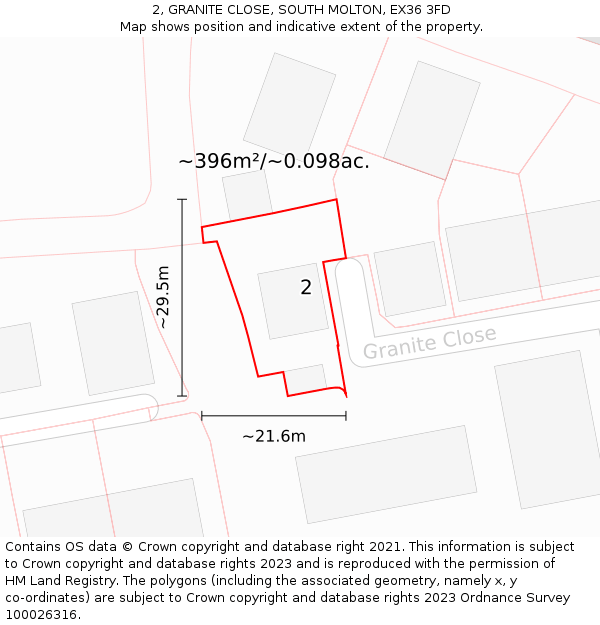 2, GRANITE CLOSE, SOUTH MOLTON, EX36 3FD: Plot and title map