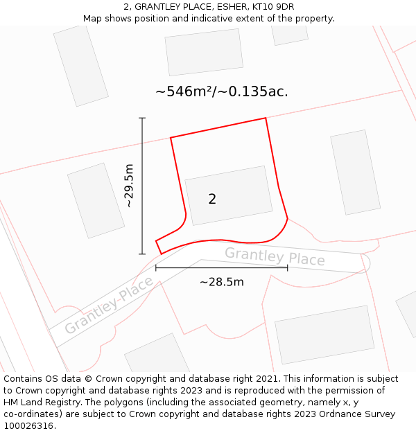 2, GRANTLEY PLACE, ESHER, KT10 9DR: Plot and title map