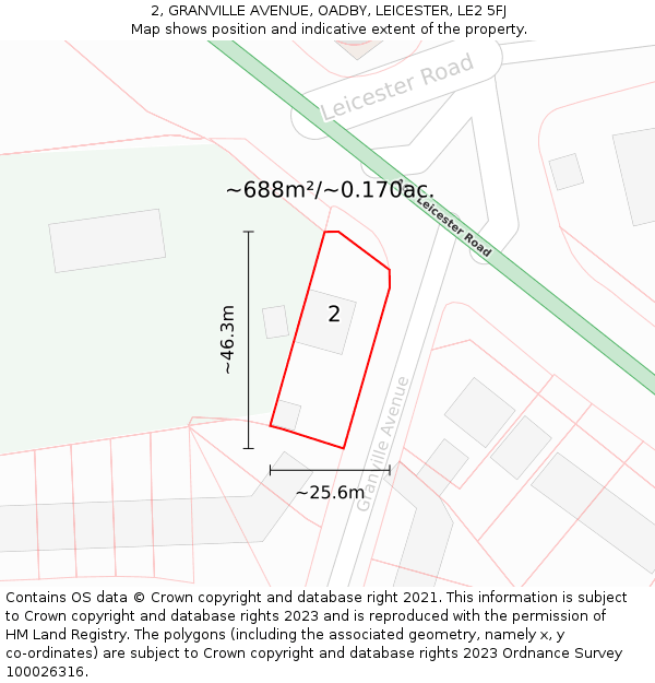 2, GRANVILLE AVENUE, OADBY, LEICESTER, LE2 5FJ: Plot and title map