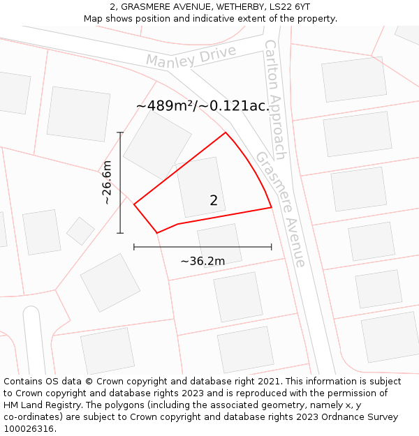 2, GRASMERE AVENUE, WETHERBY, LS22 6YT: Plot and title map