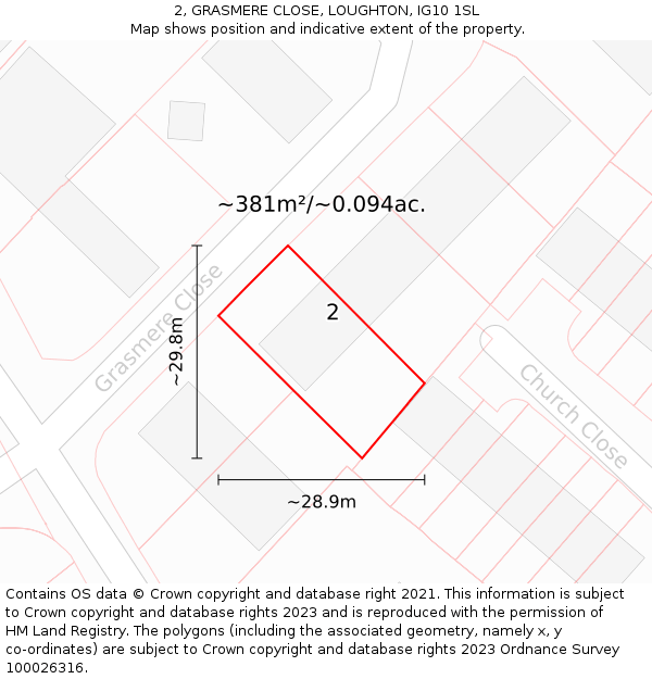 2, GRASMERE CLOSE, LOUGHTON, IG10 1SL: Plot and title map