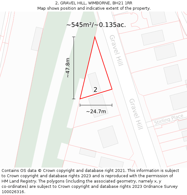 2, GRAVEL HILL, WIMBORNE, BH21 1RR: Plot and title map