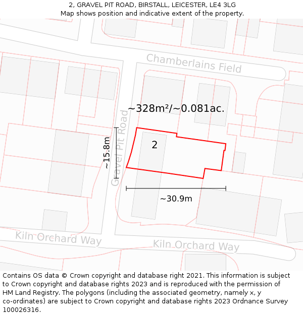 2, GRAVEL PIT ROAD, BIRSTALL, LEICESTER, LE4 3LG: Plot and title map