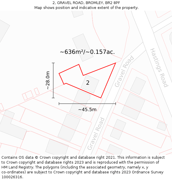 2, GRAVEL ROAD, BROMLEY, BR2 8PF: Plot and title map