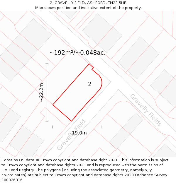 2, GRAVELLY FIELD, ASHFORD, TN23 5HR: Plot and title map