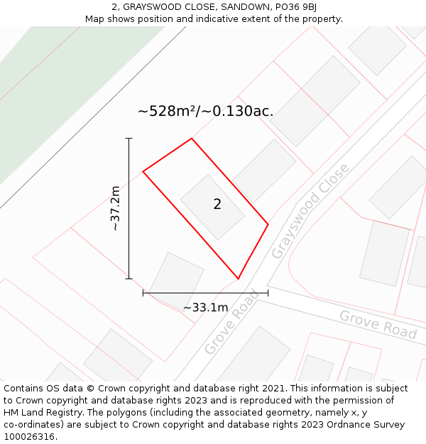 2, GRAYSWOOD CLOSE, SANDOWN, PO36 9BJ: Plot and title map