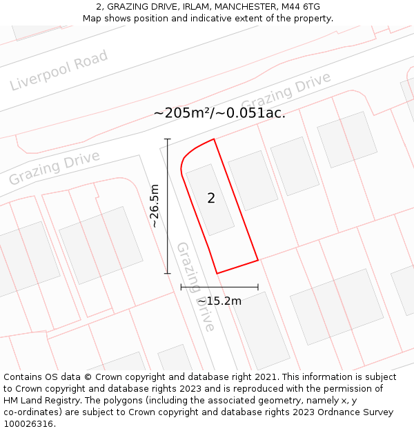 2, GRAZING DRIVE, IRLAM, MANCHESTER, M44 6TG: Plot and title map