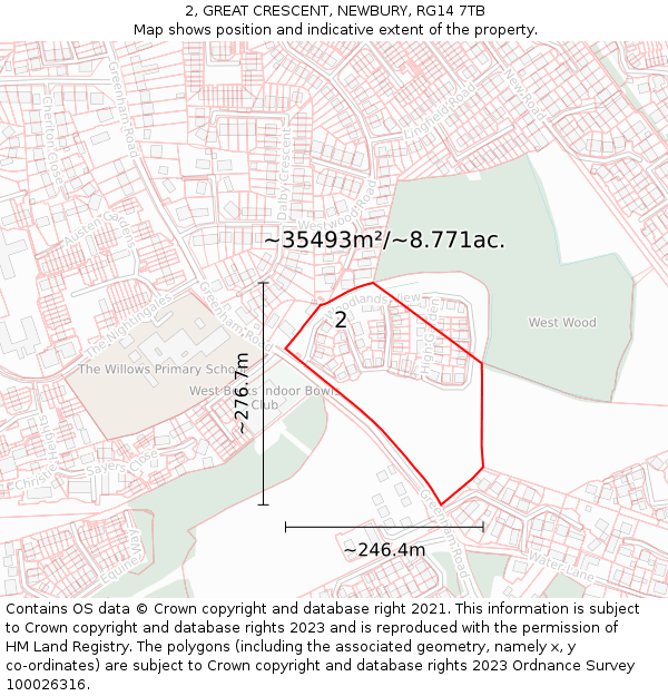 2, GREAT CRESCENT, NEWBURY, RG14 7TB: Plot and title map